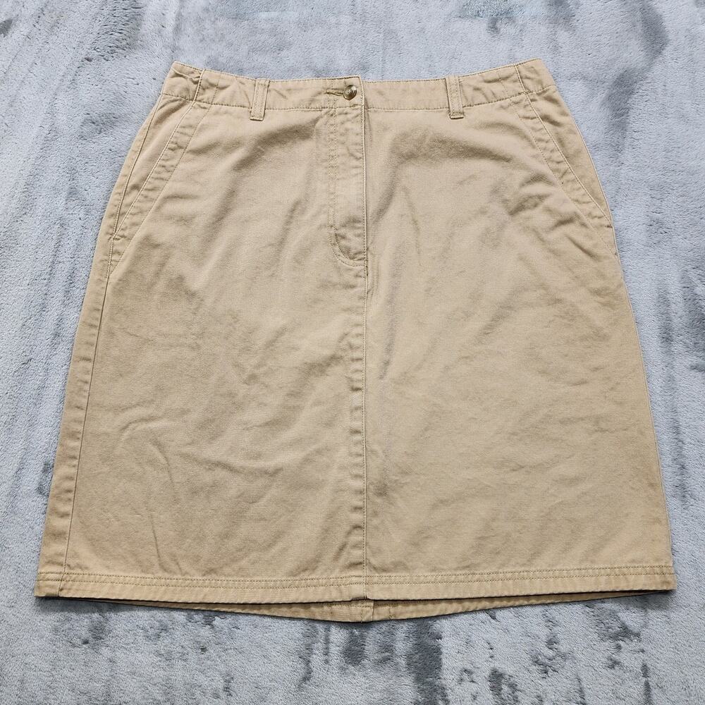 Vintage LL Bean Skirt Women 10 Tan Khaki Pencil Back Slit Casual Preppy Gorpcore